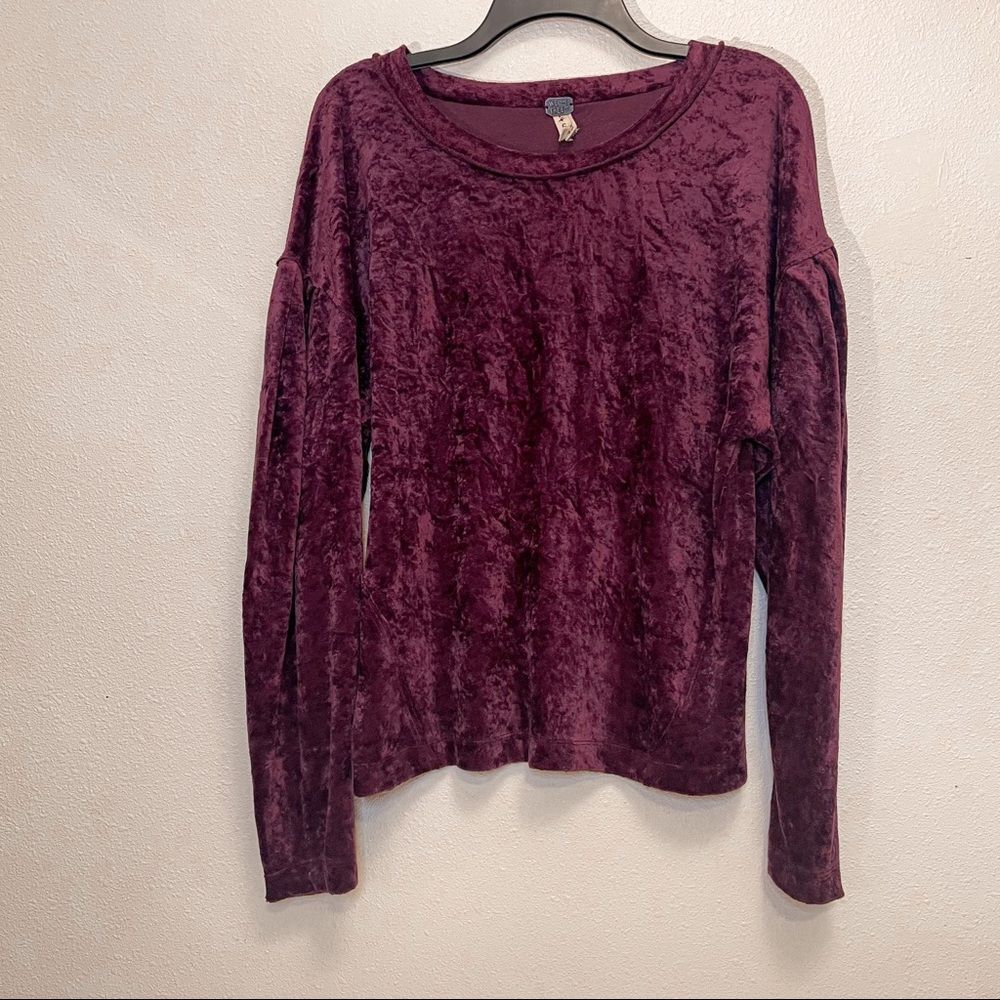 We the Free Milan Maroon Velvet Long Sleeve Blouse S